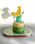 Iridescent Green & Gold Ribbed Resin Vase Set DPD