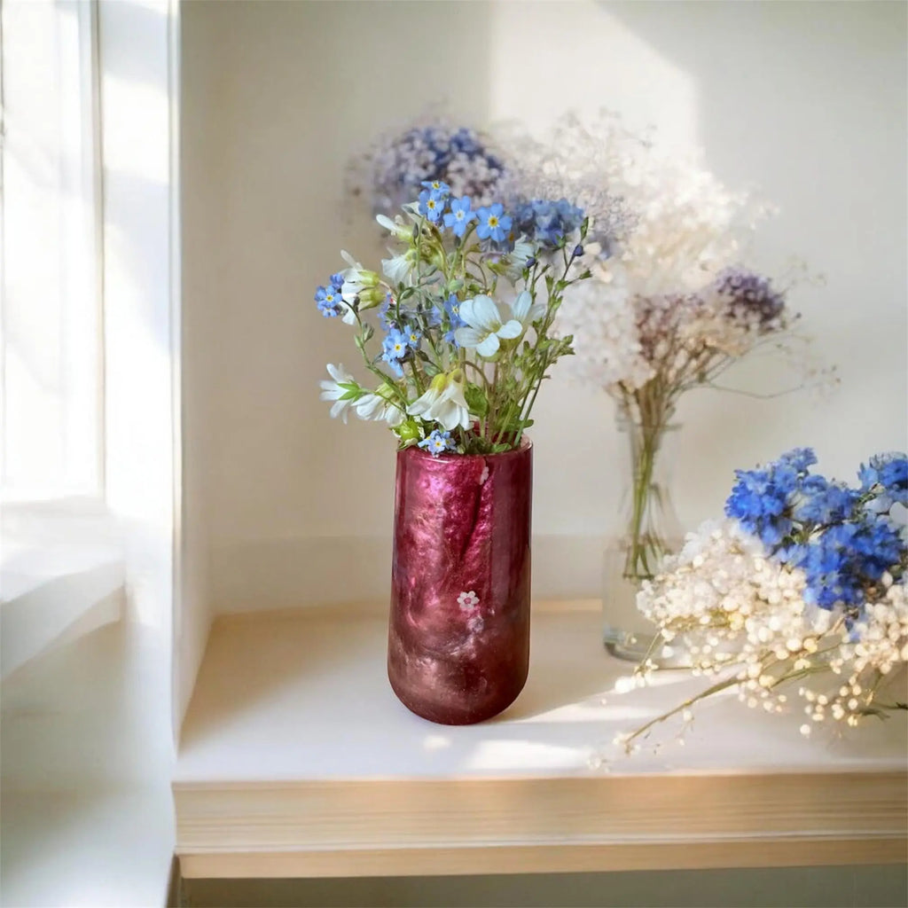 Resin Vase – Majva Pink & Blue with Petite Flowers Nic Art Studio